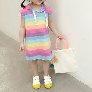 Little Girls Casual Rainbow Summer Hooded Dress